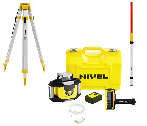 Laser obrotowy NL320R Digital czerwony (poziom/spadki) + statyw SJJ1 + tyczka LS24 Nivel System