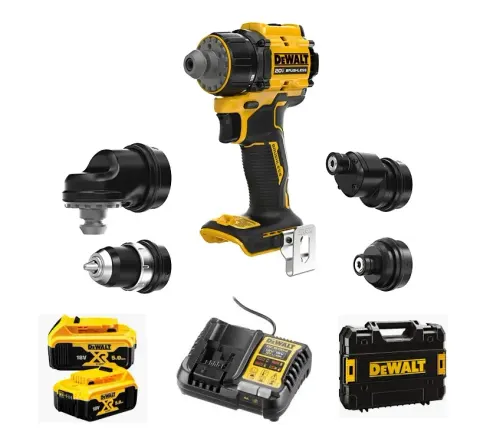 Wiertarko-Wkrętarka 18V z 4 wymiennymi głowicami (2 × 5,0Ah + ład. kufer) DEWALT