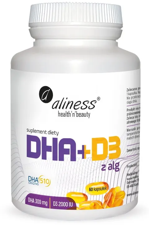 Aliness Omega DHA 300 mg z alg + D3 2000IU (60kap)