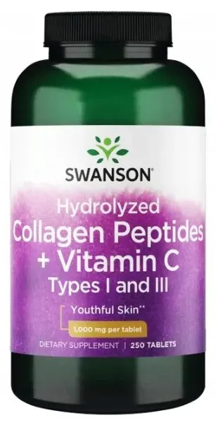 Swanson Hydrolizowane Peptydy Kolagenowe + Witamina C Typ I i III (250tab)