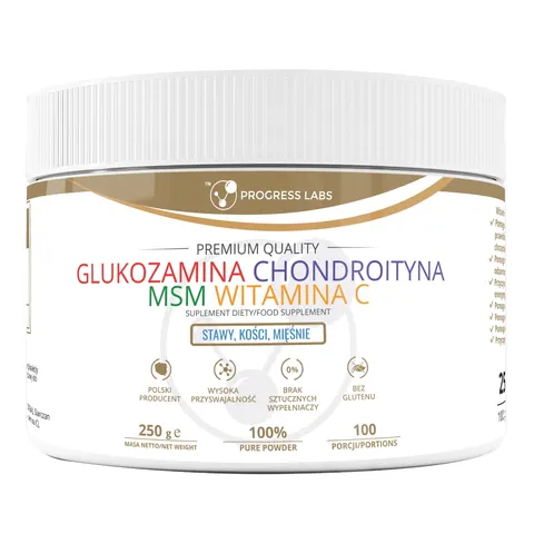 Progress Labs Glukozamina wołowa Chondroityna Msm Witamina C (250g)