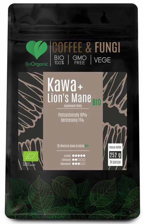 BeOrganic Kawa Arabica mielona + Lion’s Mane BIO 252g - Energia Czujność Koncentracja Skupienie