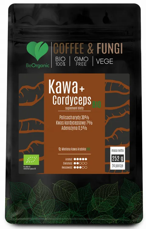 BeOrganic Kawa Arabica mielona + Cordyceps BIO 252g - Energia Czujność Koncentracja Skupienie