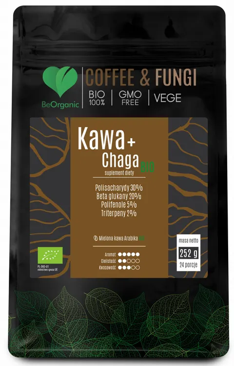 BeOrganic Kawa Arabica mielona + Chaga BIO 252g - Energia Czujność Koncentracja Skupienie