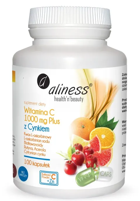 Aliness Witamina C PLUS 1000 mg z CYNKIEM 100 kapsułek - Odporność Skóra Antyoksydant Kości