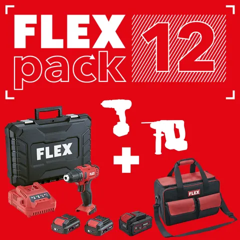 Pakiet 2 narzędzi + wiertarko-wkrętarka 12V + akumulator 5,0Ah + torba FlexPack 12V FLEX