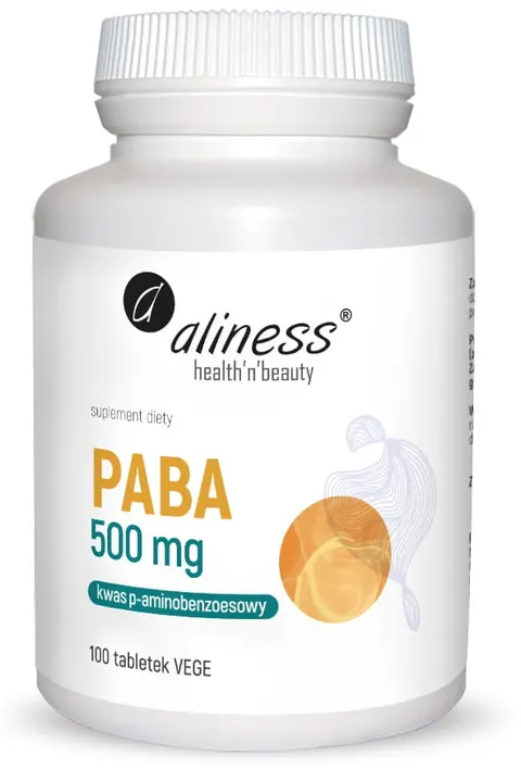 Aliness PABA (kwas p-aminobenzoesowy) 500mg 100 tabletek VEGE - Metabolizm Energetyczny Podział Komórek