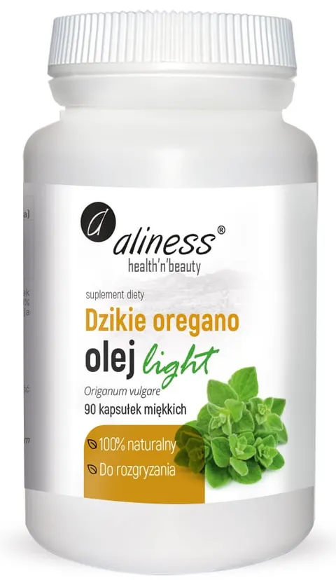 Aliness Dzikie oregano Olej LIGHT 100% Naturalny 90 kapsułek - Odporność Drogi Oddechowe Trawienie