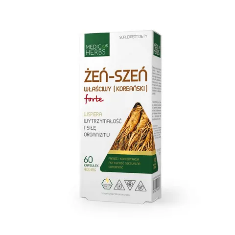 Medica Herbs Żeń - szeń Właściwy (Koreański) Forte 60 kapsułek - Pamięć Koncentracja i Wytrzymałość