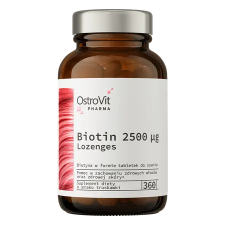 OstroVit Pharma Biotyna 2500 µg 360 tabletek truskawkowych do ssania
