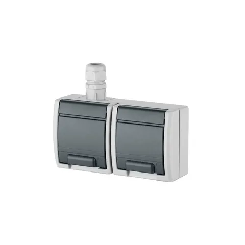 AQUANT Gniazdo natynkowe podwójne z uziemieniem hermetyczne 2x2P+Z 16A IP65, szary; 1242-65, ELEKTRO-PLAST NASIELSK