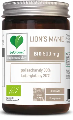 BeOrganic Lion’s Mane BIO ekstrakt 30/20 500mg (50kap)