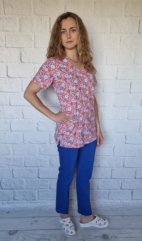 bluza medyczna Wiosenne Kwiaty Pomarańczowe