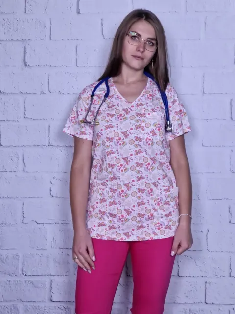 Bluza medyczna Pudrowe Motylki