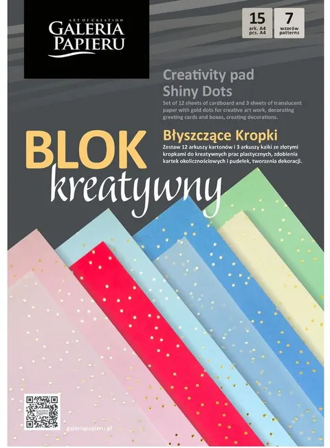 Galeria Papieru Blok A4 mix kartonów i kalki BŁYSZCZĄCE KROPKI 15 ark./op.