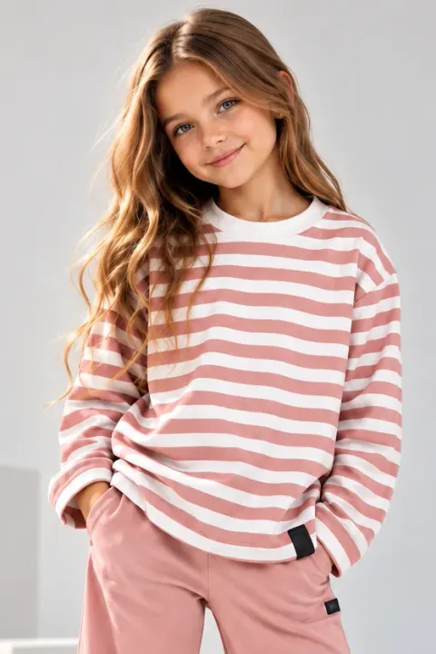 Longsleeve dziewczęcy różowy w paski All for Kids