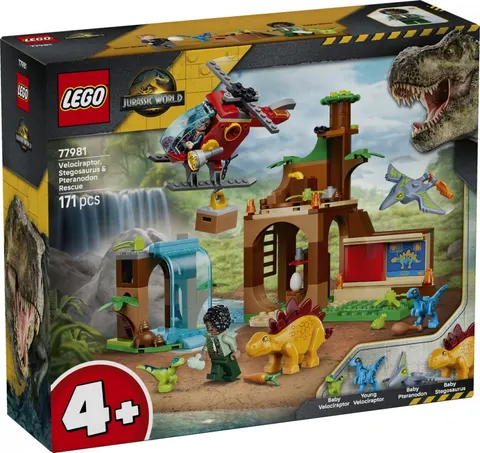 LEGO Klocki Jurassic World 77981 Welociraptor, stegozaur i pteranodon - Centrum ratunkowe