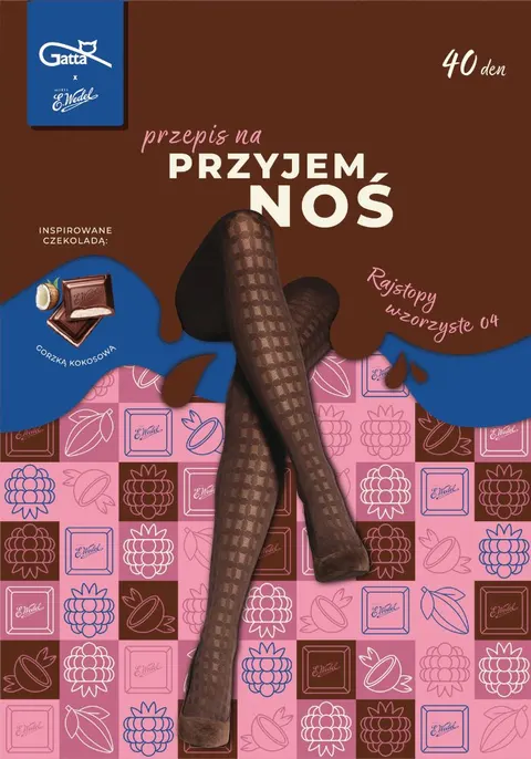 Rajstopy wzorowane tabliczką czekolady Gatta & Wedel dark choco 40 den