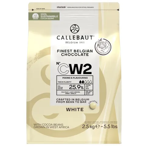 op. 2.5 kg Biała czekolada o zaw. 25.9% kakao - RECIPE N°CW2 Callebaut - nr. kat. CW2NV-E4-U71
