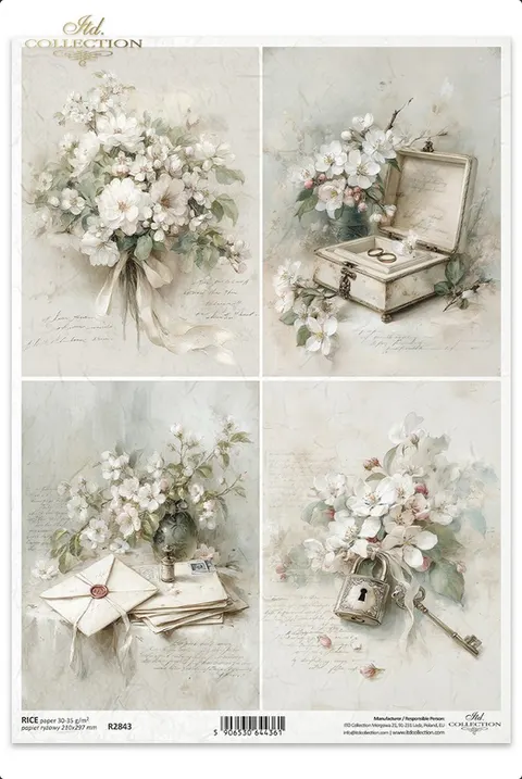 Papier ryżowy A4 R2843 kwiaty/listy/ślub