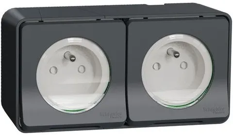 Mureva Gniazdo natynkowe hermetyczne podwójne z uziemieniem 16A 250VAC IP55 IK08, antracyt; MUR36028 SCHNEIDER ELECTRIC