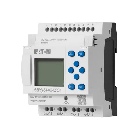 Przekaźnik programowalny z wyświetlaczem easy E4 230VAC/DC, 8DI, 4DO-R; EASY-E4-AC-12RC1; 197215, EATON ELECTRIC