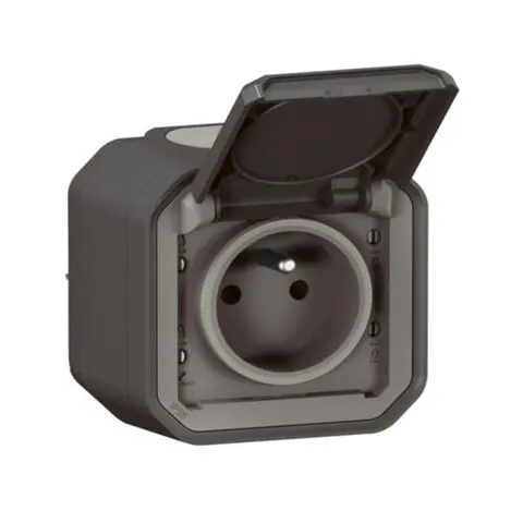 NOWE PLEXO Gniazdo natynkowe pojedyncze z uziemieniem hermetyczne IP55 16A 250V, szybkozłączki, antracyt; 069791L LEGRAND