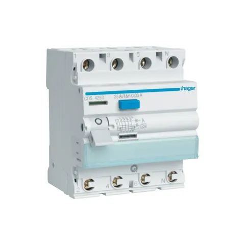 Wyłącznik różnicowoprądowy 3P+N 25A 30mA Typ A QuickConnect, RCCB; CDS425D HAGER