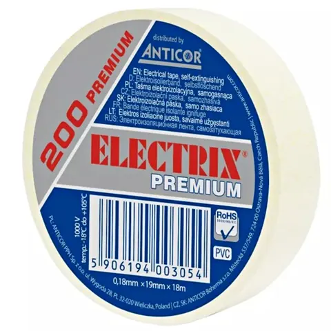 Taśma elektroizolacyjna ELECTRIX 200 PREMIUM 19x18 biały od -18°C