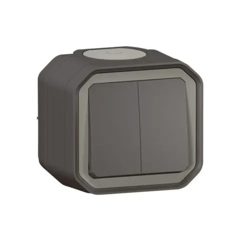 NOWE PLEXO Łącznik natynkowy - 3 funkcje: świecznikowy, podwójny przycisk, uniwersalny+przycisk - hermetyczny IP55 10A 250V antracyt; 069775L LEGRAND