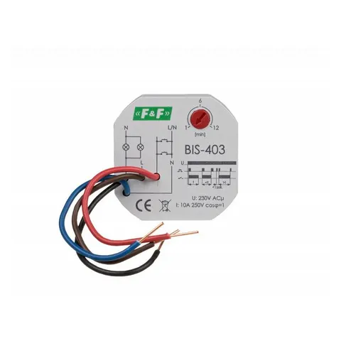 Przekaźnik impulsowy z wyłącznikiem czasowym 10A 230V AC 2Z, montaż w puszce podtynkowej fi60mm; BIS-403, F&F