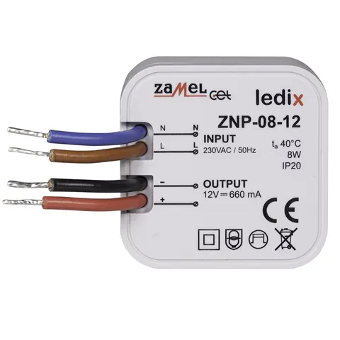 Zasilacz LED dopuszkowy 12VDC 8W, ZNP-08-12; LDX10000028 ZAMEL