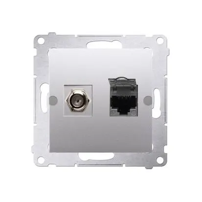 SIMON54 Gniazdo antenowe typu "F" + RJ45 kat.6 (moduł); srebrny mat