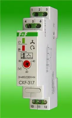 Przekaźnik kolejności, zaniku i asymetrii faz z regulowanym progiem asymetrii, 10A 1P 4sek 40-80V, montaż na szynie DIN; CKF-317, F&F