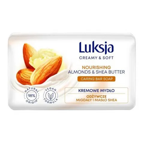 LUKSJA CREAMY & SOFT Kremowe mydło w kostce MIGDAŁ I MASŁO SHEA, 90 g