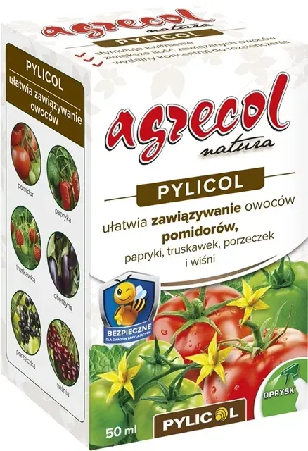 Pylicol 50ml AGRECOL ułatwia zawiązywanie owoców pomidorów, papryki, truskawek, porzeczek i wiśni, wydajny, bezpieczny dla pszczół