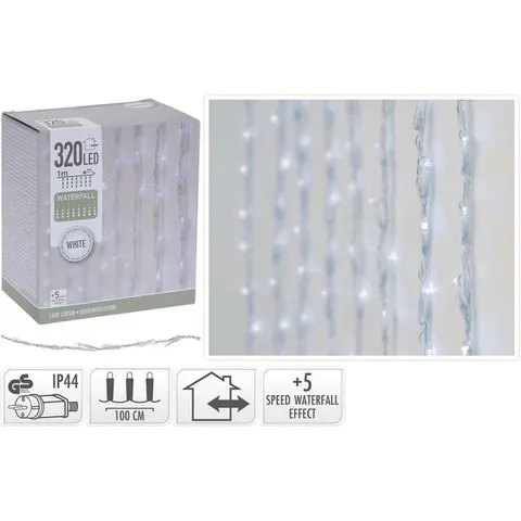 Kurtyna świetlna LED 320 zimnych, 1×2 m, 5 trybów
