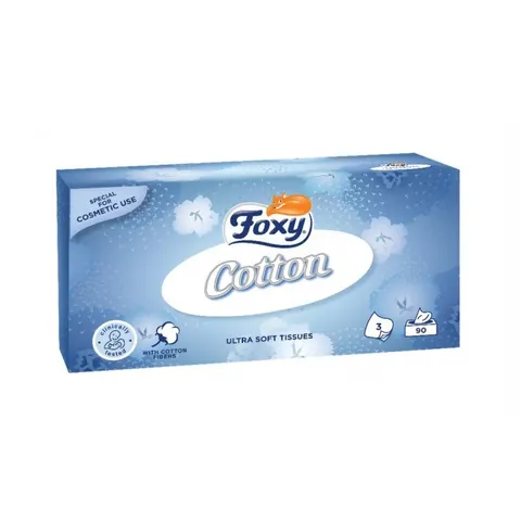 FOXY COTTON, Chusteczki higieniczne w pudełku 3-WARSTWOWE, 90 szt