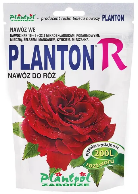 Nawóz do róż PLANTON R 200g PLANTPOL zapewnia prawidłowy wzrost, obfite kwitnienie, intensywne wybarwienie kwiatów