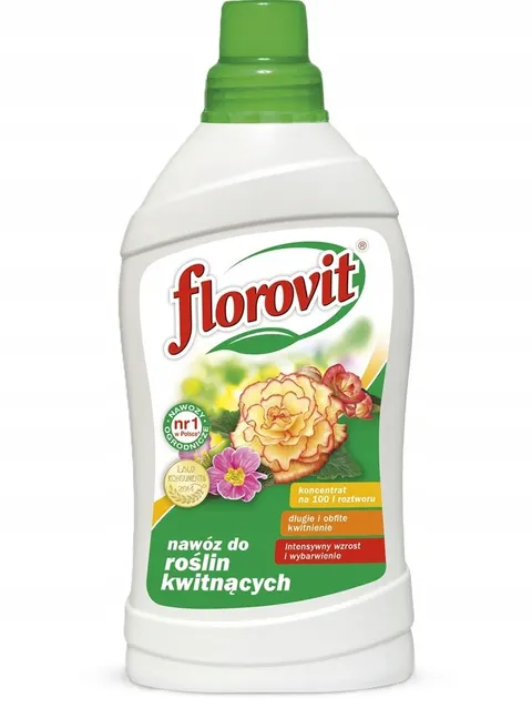 Florovit Płynny nawóz do roślin kwitnących 1L intensywne kolory, długie i obfite kwitnienie, do domu i ogrodu