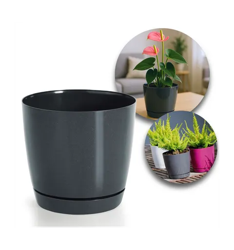 Doniczka Coubi 21 cm okrągła z podstawką 4,2L grafit Prosperplast