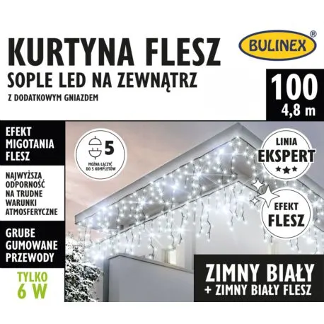 Kurtyna FLESZ Sople LED 100L, biały zimny/zimny flesz