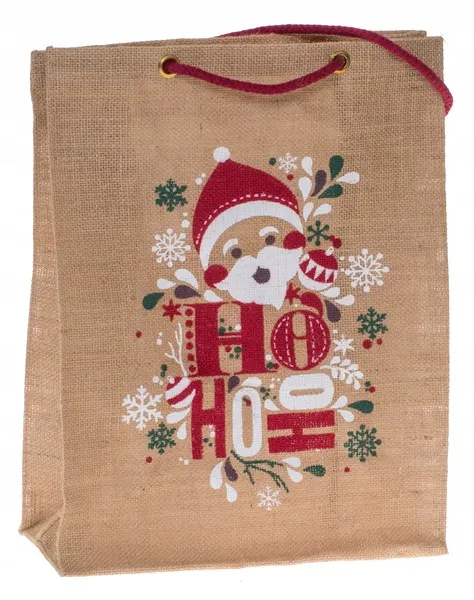 Torba Z Juty Świąteczna Mikołaj Na Prezenty 38x30x14cm Ika9627
