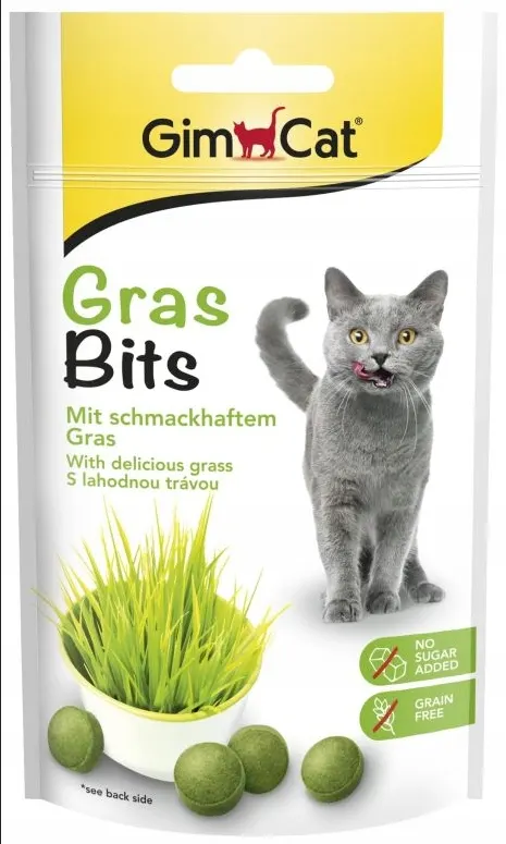 GimCat Gras Bits Przysmak Pastylki Kuleczki z Trawą na Odkłaczanie dla Kota 40g