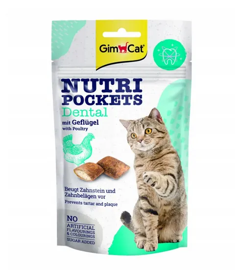 GimCat Nutri Pockets DENTAL Przysmak Smaczek Przekąska dla Kota Poduszeczki z Nadzieniem Zdrowe Zęby 60g