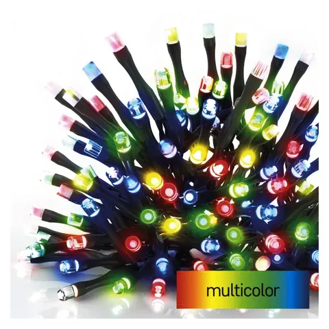 Lampki świąteczne, łańcuch 100LED 10m multikolor, IP44, łączone Standard (zasilacz z timer'em w zestawie)