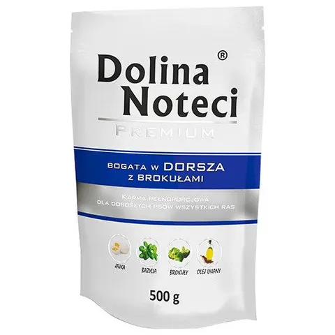 Saszetka Dolina Noteci Premium Bogata W Dorsza Z Brokułami 500G Karma Mokra Dla Psa