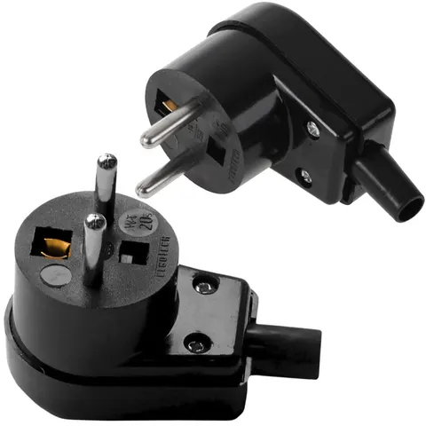 Wtyczka z uziemieniem kątowa WT-20S-2 czarna unischuko 16A 250V ELGOTECH