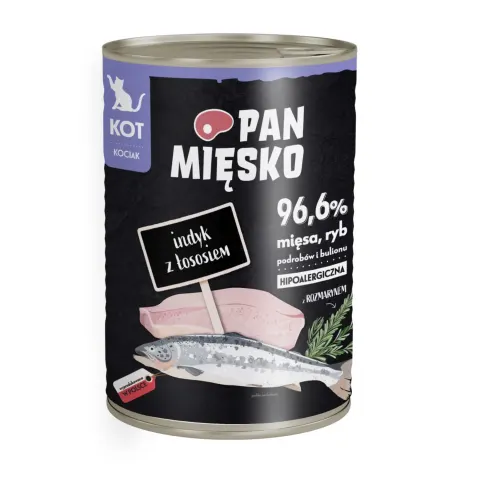 Pan Mięsko Karma dla kociąt INDYK z łososiem 400g