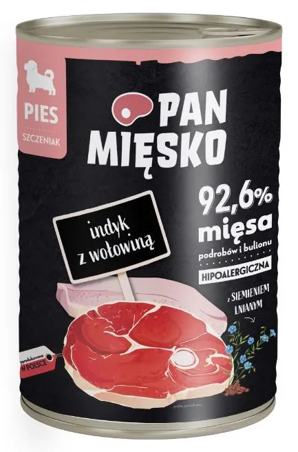 Pan Mięsko Indyk Z Wołowiną Dla Szczeniąt 400g